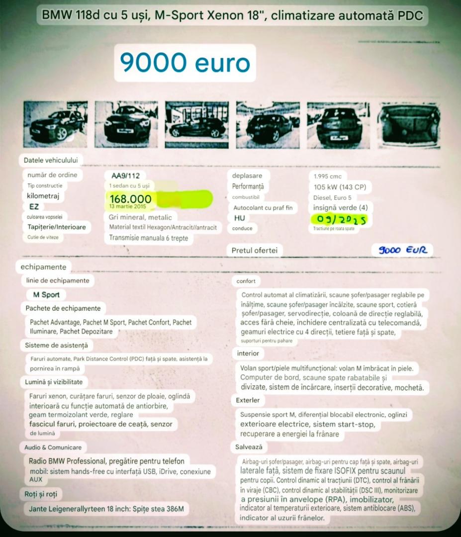 Cumpara/ Vinde online BMW 118 2015 SH, la cel mai bun pret pentru tine!